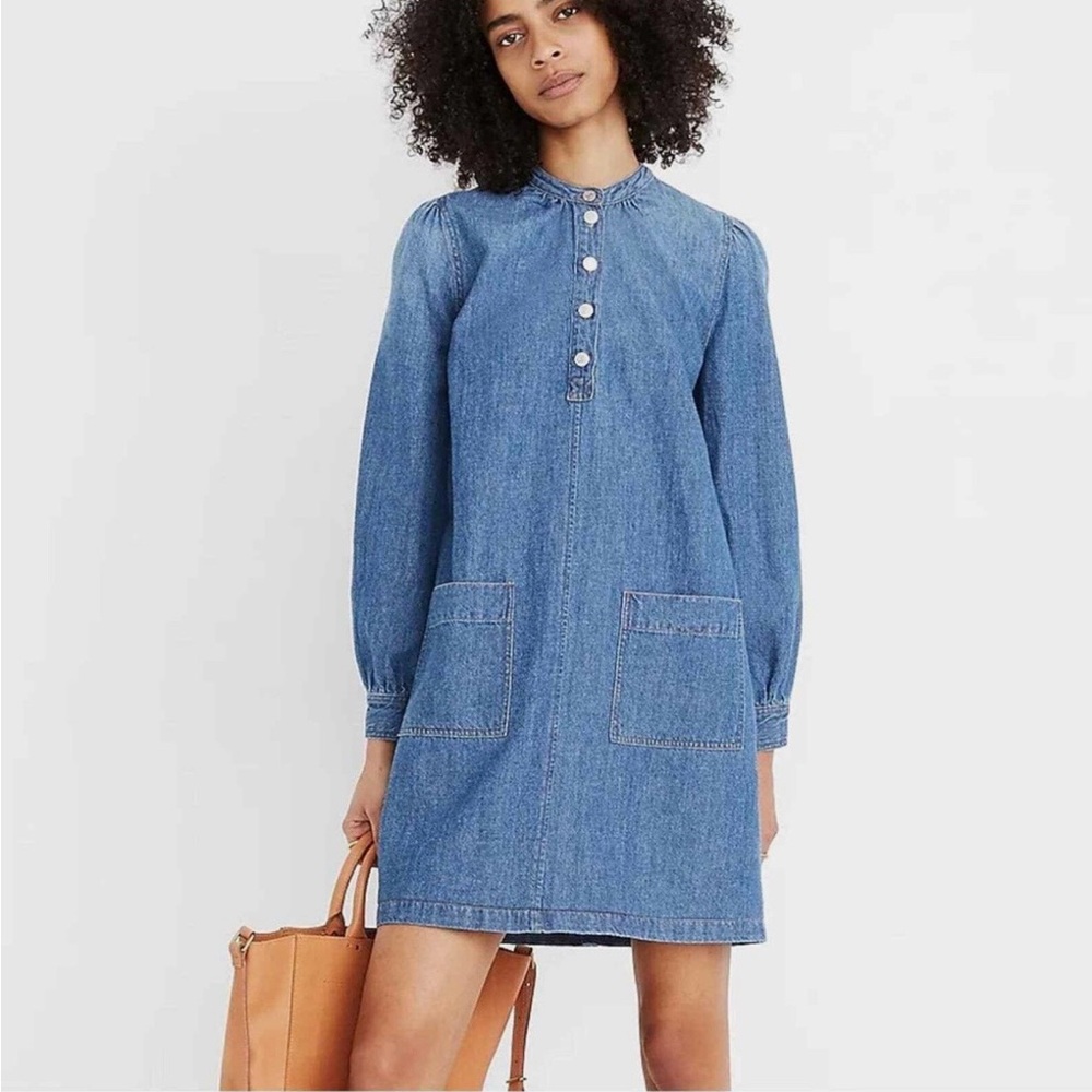 Madewell Blue Denim Dress with Button Trim